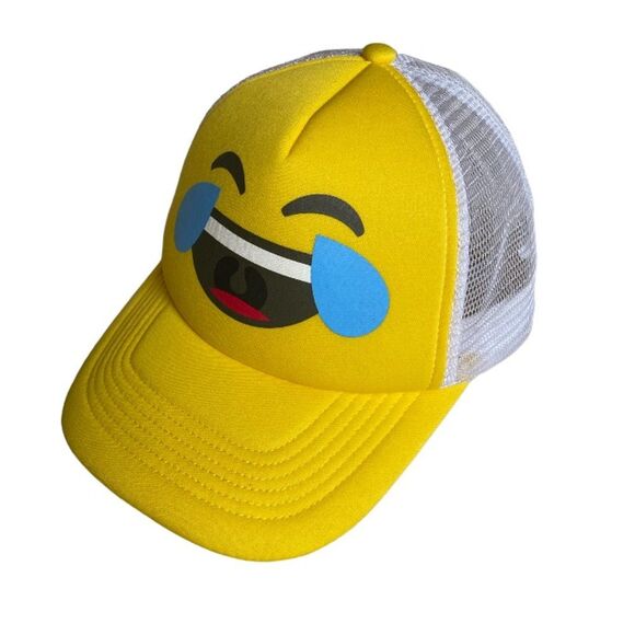 Other - NEW Laughing Crying Emoji Hat Yellow White Trucker Hat Baseball Hat Cap One Size